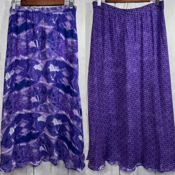 Coldwater Creek Dresses & Skirts - Coldwater Creek Reversible Purple Abstract Maxi Skirt Boho Artsy Lagenlook 8